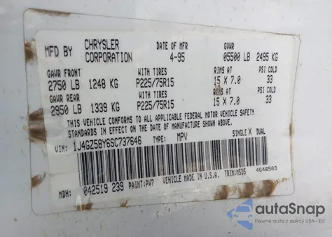 1995 Jeep Grand Cherokee Laredo из США, поврежденный, VIN 1J4GZ58Y6SC737646